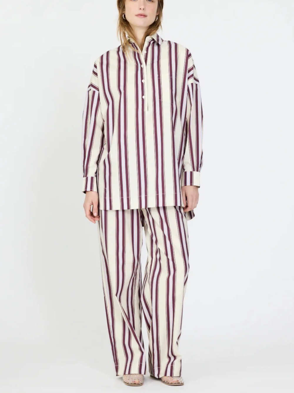 LMND SET Striped Chiara Puerto in Birch / Fig / Grape Mist Shirt S Trousers XS
